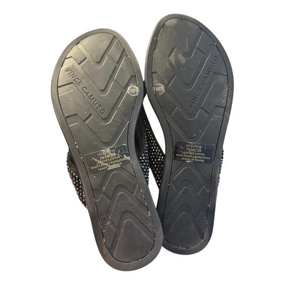 Vince Camuto Women's 7.5M EU 38 Black Elinitia Leather Thong Sandals Rhinestones - Picture 10 of 11